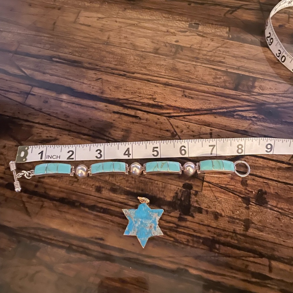 Sterling Silver and turquoise bracelet with turquoise pendant